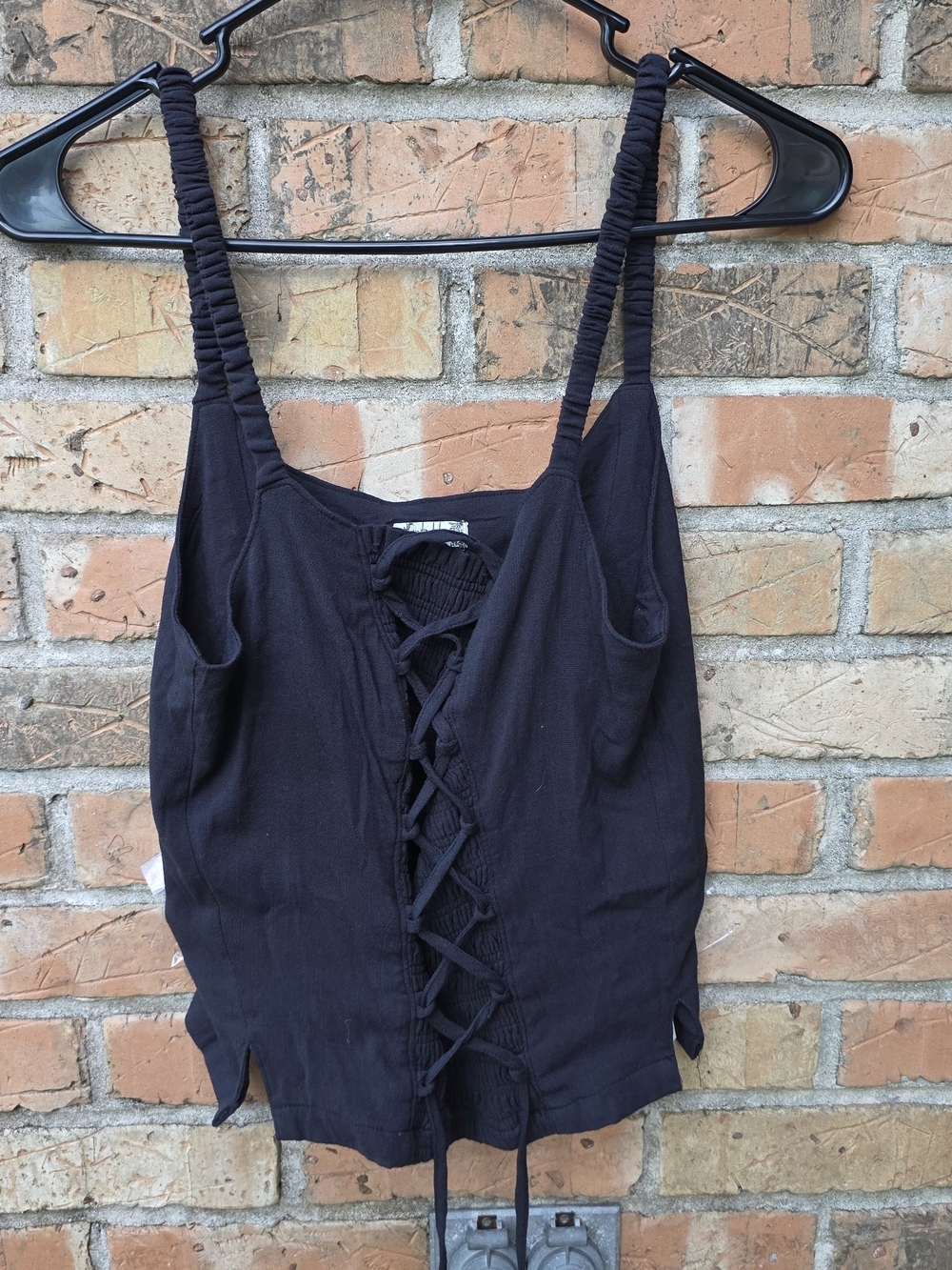 Free People Black Lace-Up Ruched Strap Tank